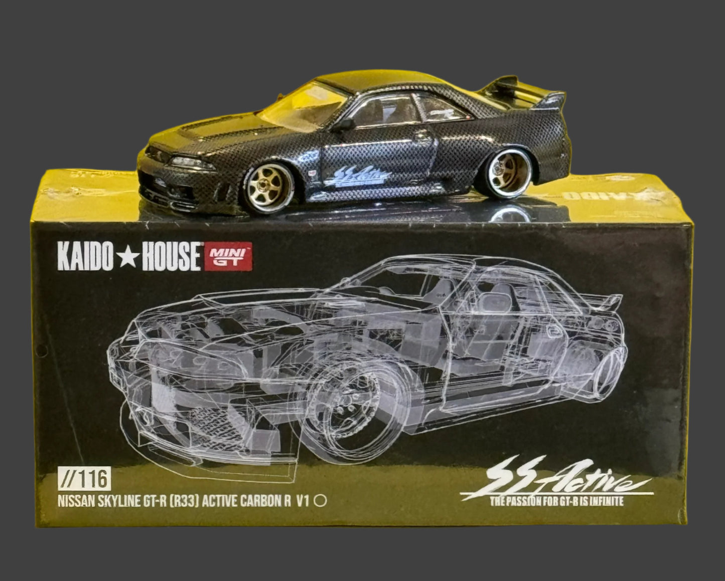 KAIDO HOUSE MINI GT Nissan Skyline GT-R (R33) Active Carbon R